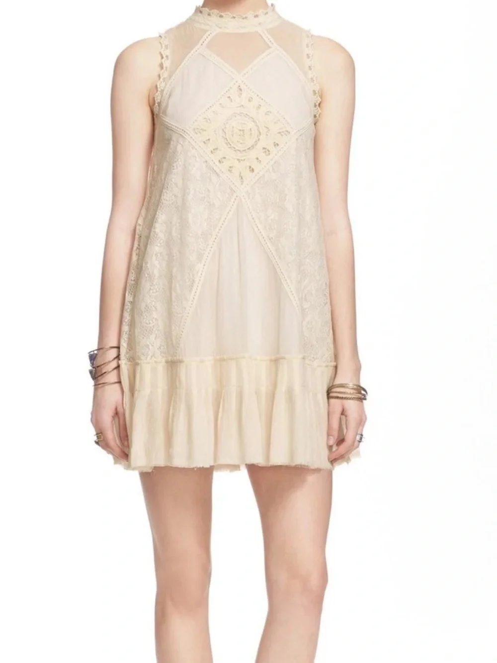 Free People Cream AngelLace Halter Mini Dress Size XS